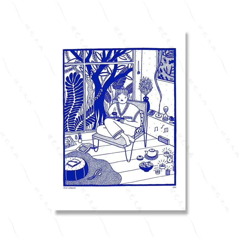 Product Image for Blaue Bild Küchen Wohnen Kunst Poster Druck Einfachheit Weiße Abstrakte Retro Leinwandmalerei Raum Haus Dekor SwimNordic Zuflucht, 4 / A2 42x60cm Kein