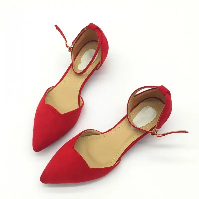 Product Image for Frendorf | Frauen Schnalle Riemen Niedrig Absätze Pumps Spitz Zehe Flock D'Orsay Absätze Schuhe Einzelschuh Blau, Rot / 40
