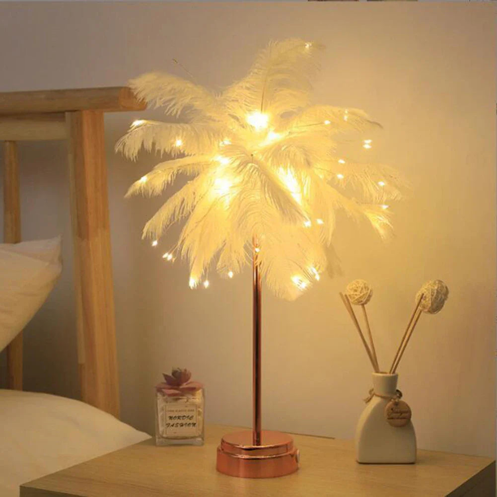 Product Image for LED Feder Tischlampe Nachtlicht USB betrieben Fernbedienung Nachttischelampen, WEISS