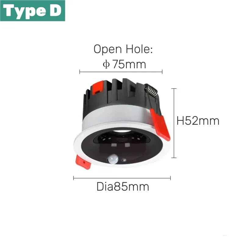 Product Image for PIR Bewegungsmelder LED Decken Einbaustrahler 12W - Oberflächenmontierte Blendfreie Smart Beleuchtungseinheit für Treppen Schlafzimmer Zuhause 