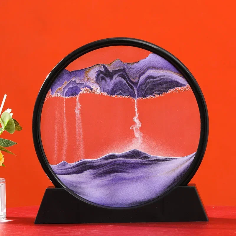 Product Image for 3D bewegte Sandkunst Flüssig-Sanduhr Ornament, Schwarze Basis-Lila / 13cm