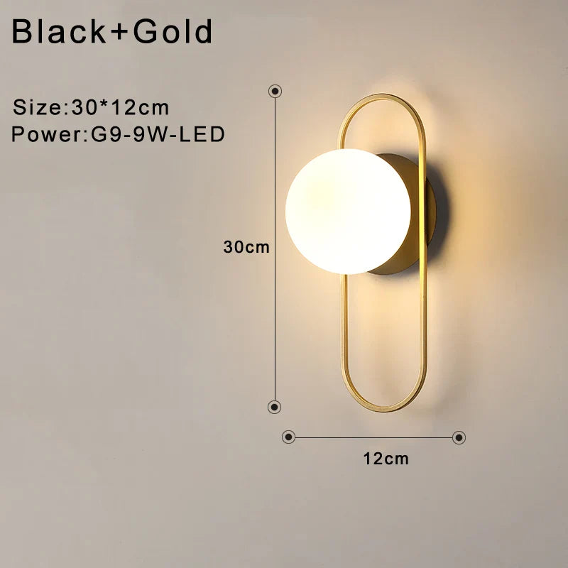 Product Image for Frendorf | Innenglasball-LED-Wandleuchte – Moderne Wandleuchte mit G9 9W Birne für Schlafzimmer, Küche und Wohnzimmer - Schwarz & Gold Design, D Gold 