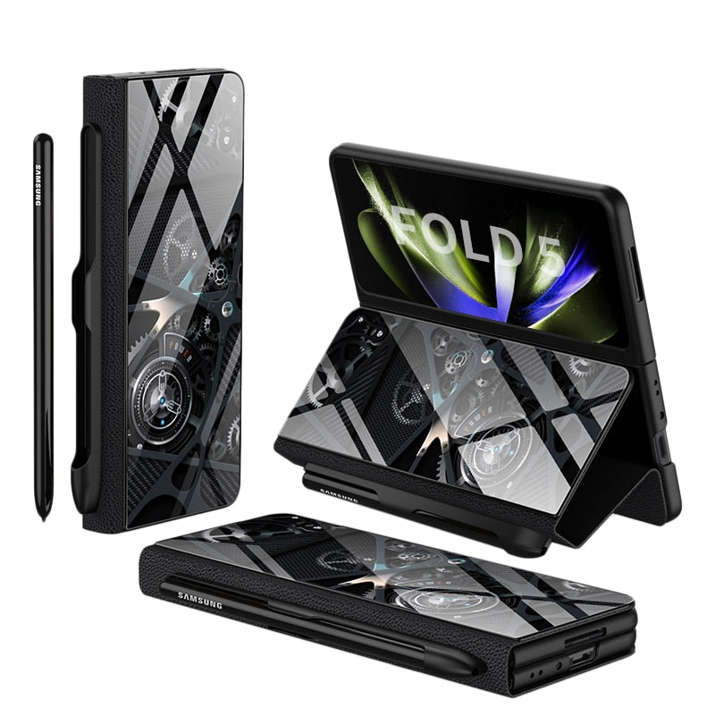 Product Image for Frendorf | Stoßfeste Rüstungshülle Hülle Glas Abdeckung Ständer Einfügkarte Lederhülle für Samsung Galaxy Z Fold 5/4, G / mit Stift / Für Samsung Z 