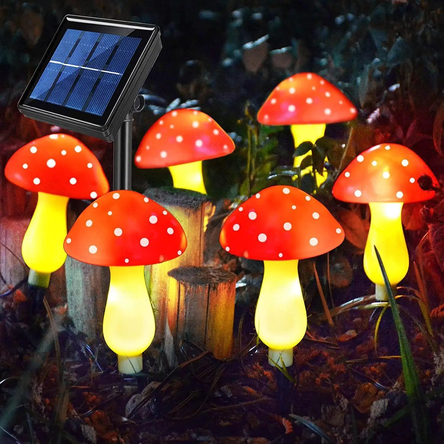 Product Image for 6 Köpfe Solar Pilz Licht Garten Außen Wasserdicht Sonnenlicht Lampen Gartenweg Ostern Halloween Weihnacht Weihnachtsdekoration, Rot 6 in 1