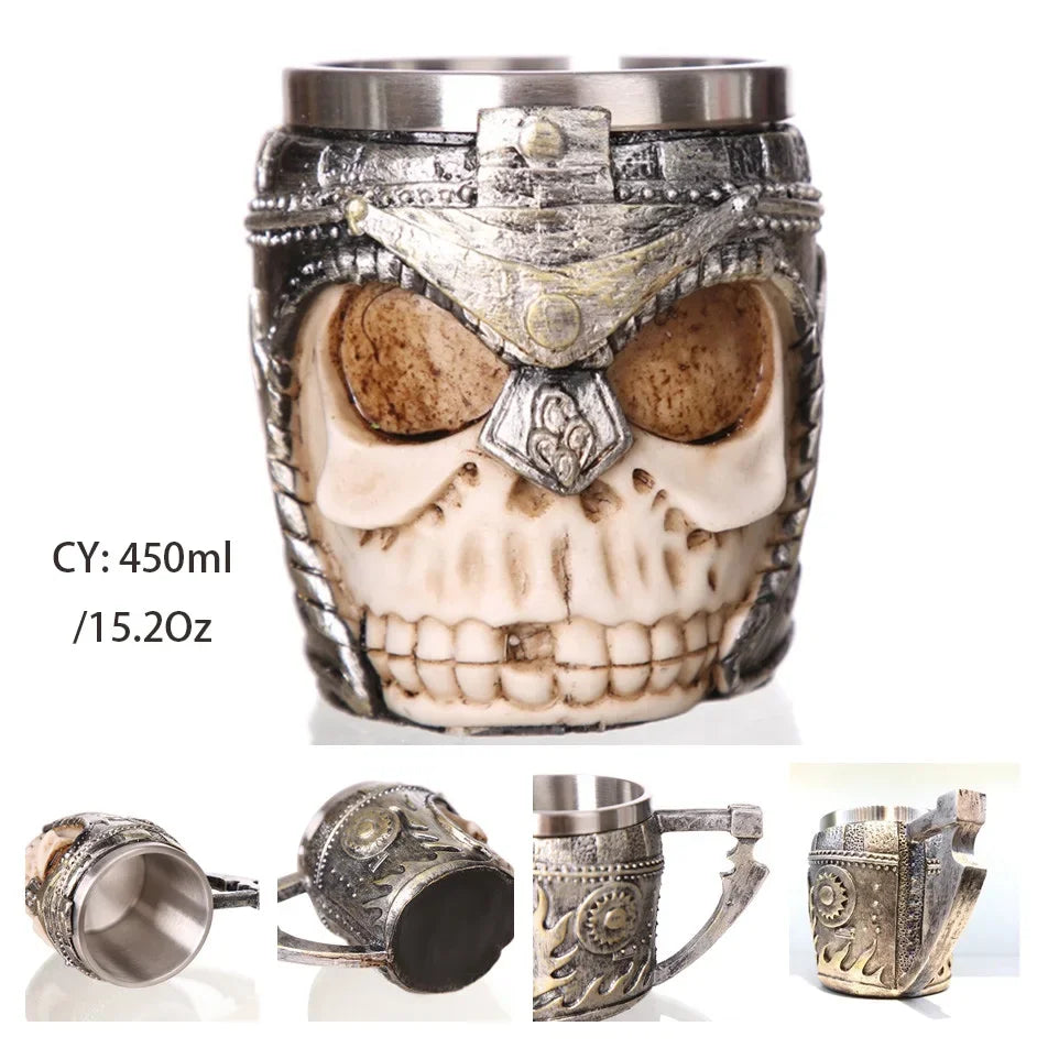 Product Image for Mittelalterlicher Drachenharz-Edelstahlbecher als Kaffeebecher oder Teebecher, Helm Ritter / 600ml