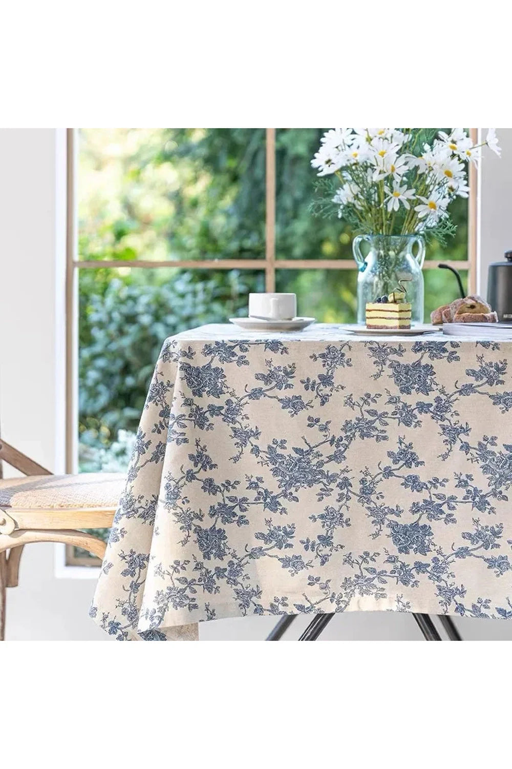 Product Image for Vintage Blau Floral Tischdecke, Kantenlocke / 140X220cm