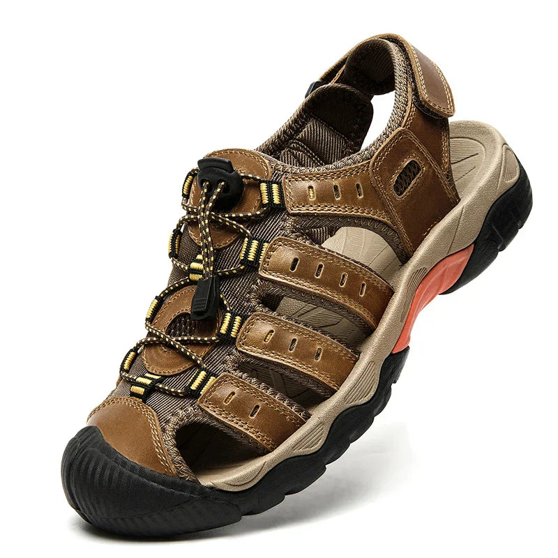 Product Image for Sommer Herren Outdoor Sandalen Strand Schuhe Echtes Leder Trekking Wandern, Braun / 47