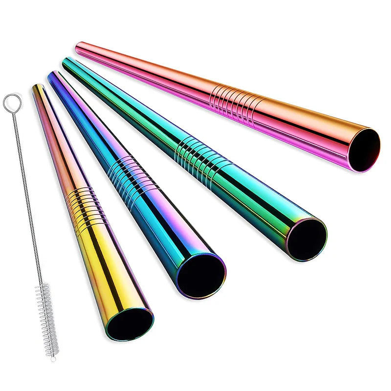 Product Image for Extra breite Metallstrohhalme für Bubble Tea, Regenbogen