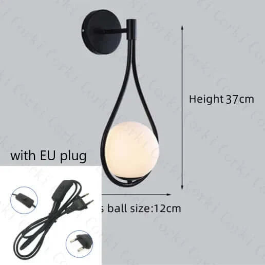 Product Image for Drop Luxus Glas Ballen Wandlampe, schwarz mit EU-Stecker