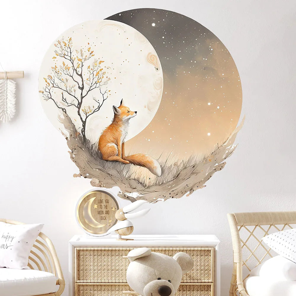 Product Image for Fox Tree Moon Rund Wandaufkleber Wohnzimmer Schlafzimmer Dschungel Wald Tier Wandtattoo Wohnzimmer Wohnkultur, dunkelblau / 57cmbreit x 54cmhoch