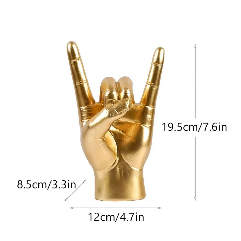 Product Image for Vilead Resin Gold Rock Hand Gesture Sculpture White Black Figurines Gift Indoor Shelf Window Entry Living Room Home Decoration, left gold