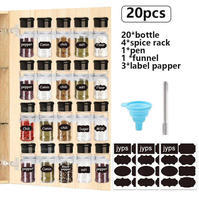 Product Image for Gewürzorganisierer Glas Set: Salz- und Pfefferstreuer Gewürzglas - Kunststoff Grill Gewürz Küchen Gadget Werkzeug (5/10/15/20PC), 20PCS mit Regal
