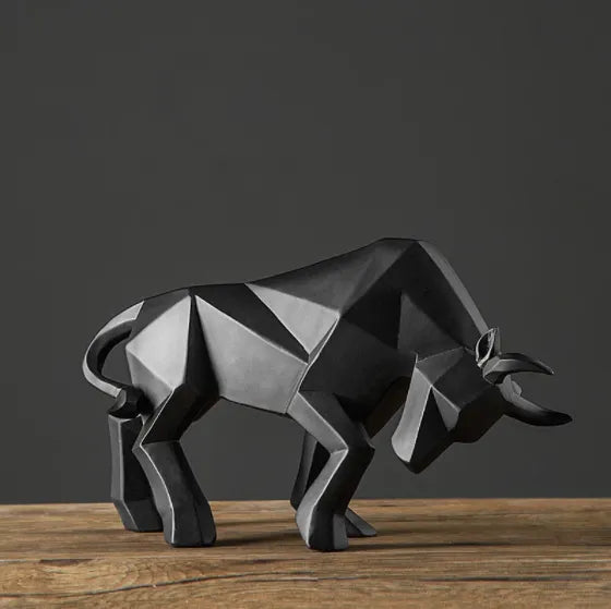 Product Image for YuryFvna Morden Geometrische Stier-Statue, Ornament, Café, Rinderskulpturen, Tierfiguren, abstrakte Hotel-Heimdekoration, Schwarz