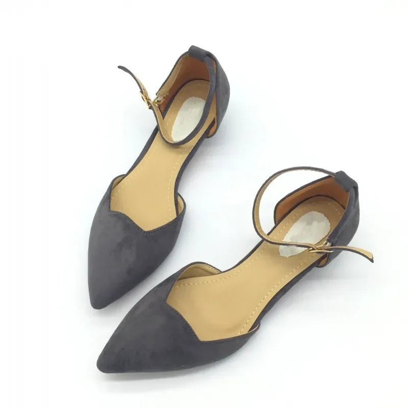 Product Image for Frendorf | Frauen Schnalle Riemen Niedrig Absätze Pumps Spitz Zehe Flock D'Orsay Absätze Schuhe Einzelschuh Blau, Grau / 38