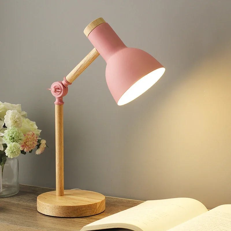 Product Image for Farbige Holz Tischlampe, Rosa / Kaltes Weiß / UK -Plug