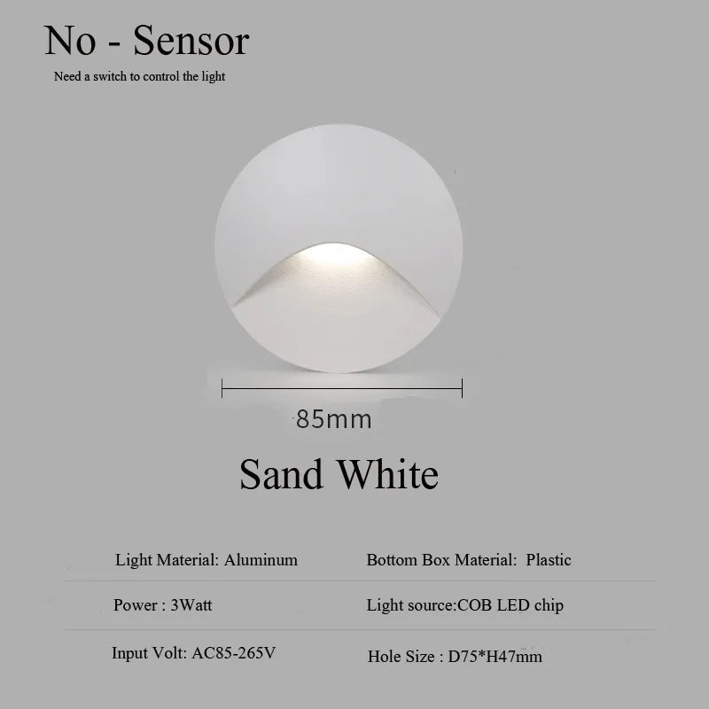 Product Image for Moderne wasserdichte IP65 LED-Einbau-Wandlampe für Außenbeleuchtung - 3W eingebettete Stufen- & Treppenbalcony-Portalschlusslampe, Rund - Weiß / 