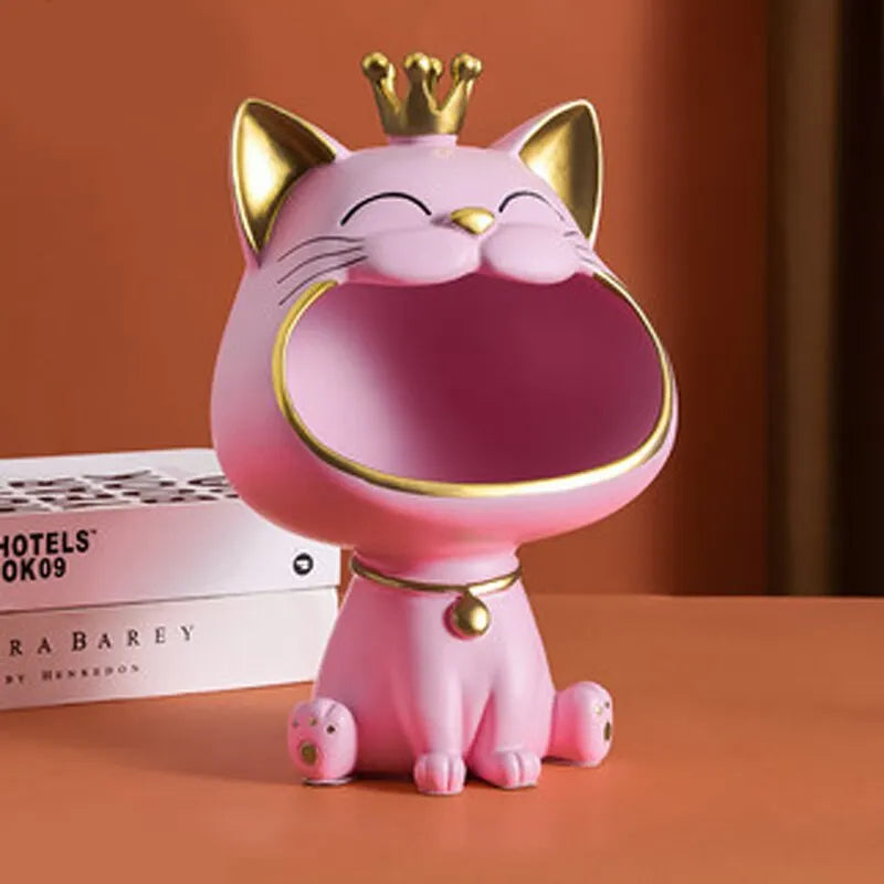 Product Image for Fortune Crown Big Mouth Cat Eingang Schlüsselablage Dekoratives Ornament, Licht Luxus Einweihungsgeschenk Skulptur, rosa