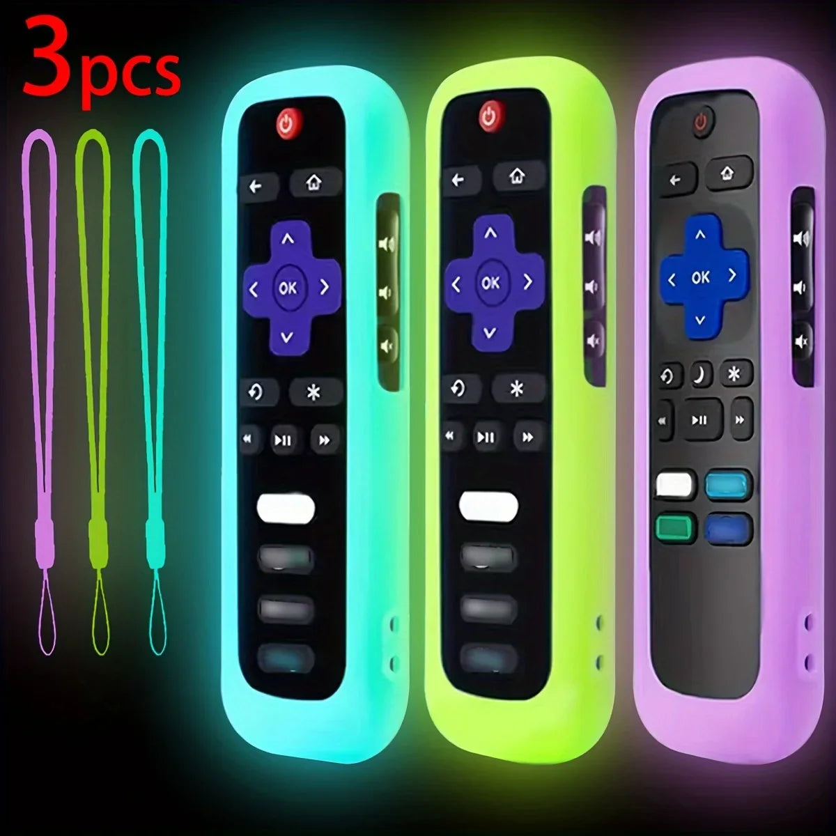 Product Image for Leuchtendes Silikon-Fernbedienungs-Set mit Seil für TCL, Hisense, Roku Fernseher, 3 Stück