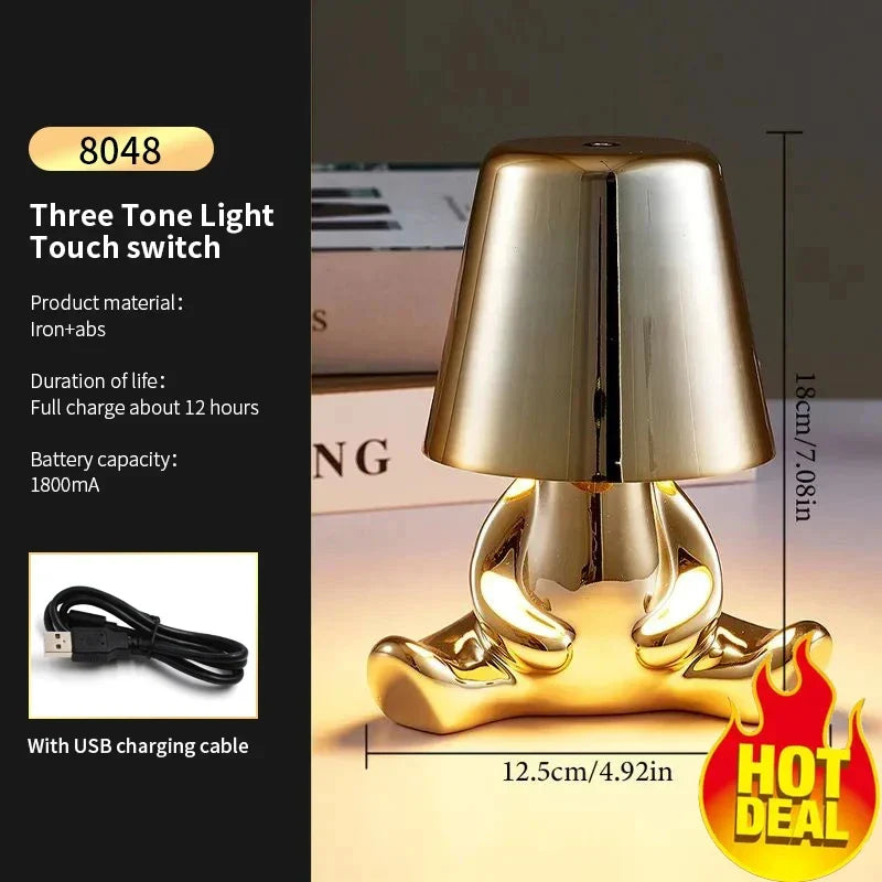 Product Image for Italy Little Golden Man Table Lamp Touch Switch LED Night Light Coffee Shop Bar Bedroom Decor Thinker room decor Lamp, A