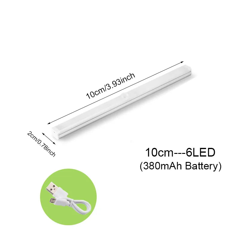 Product Image for USB wiederaufladbare Bewegungsmelderlampe Unter Schrank Nachtlicht Küchen Schlafzimmer Beleuchtung Wandlampe, Weiß / 10cm-6LED