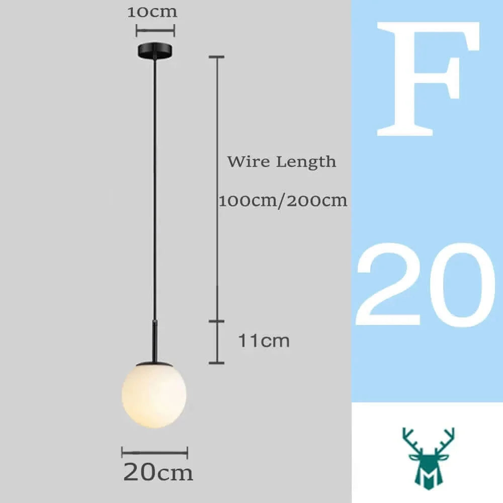 Product Image for Mid-Century Modern Glas Ball Pendelleuchte, schwarz 20CM 2 / Drahtlänge 2m / Warm Weiß