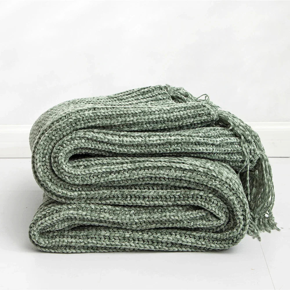 Product Image for Frendorf | HeartKnit Kuscheldecke aus Chenille | Strickdesign | Für Bett & Sofa | Weich & Gemütlich, Grün Stil drei / 130cm x 160cm