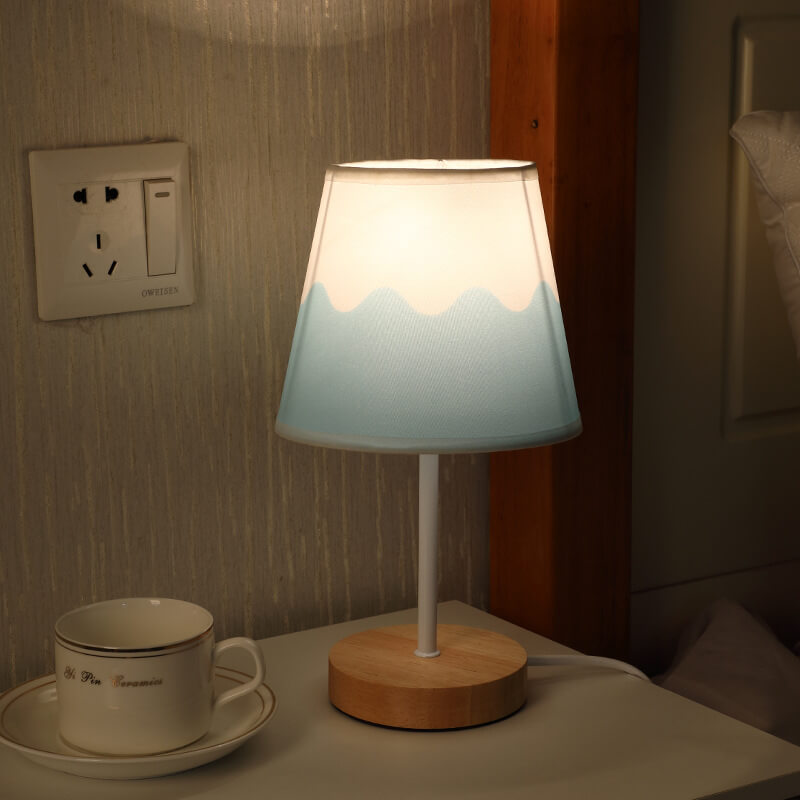 Product Image for Nordic Vintage Stoff Cone Massivholz LED Tischlampe, Blau / Dimmer-Schalter