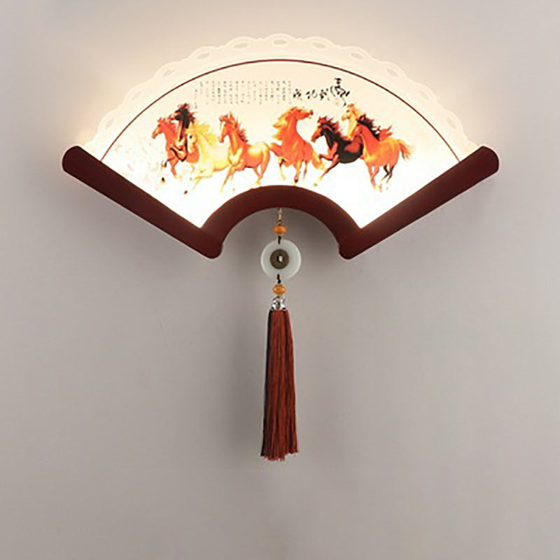Product Image for Traditionelle chinesische gewellte Acrylpflanzen Elemente Schatten Holzrand LED Wandleuchte Lampe für das Wohnzimmer, F / Weißes Licht (5000K) / 220V-