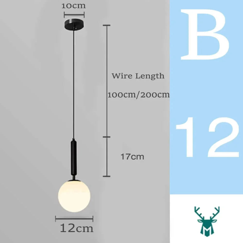 Product Image for Mid-Century Modern Glas Ball Pendelleuchte, schwarz 12CM / Drahtlänge 2m / neutrales Licht