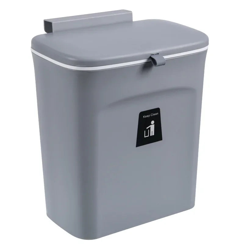 Product Image for Wandmontierter Küchen- und Badezimmer-Mülleimer mit Deckel - Erhältlich in 7L und 9L Größen, Ideal für Lagerung und Abfallmanagement, 7L-Grau