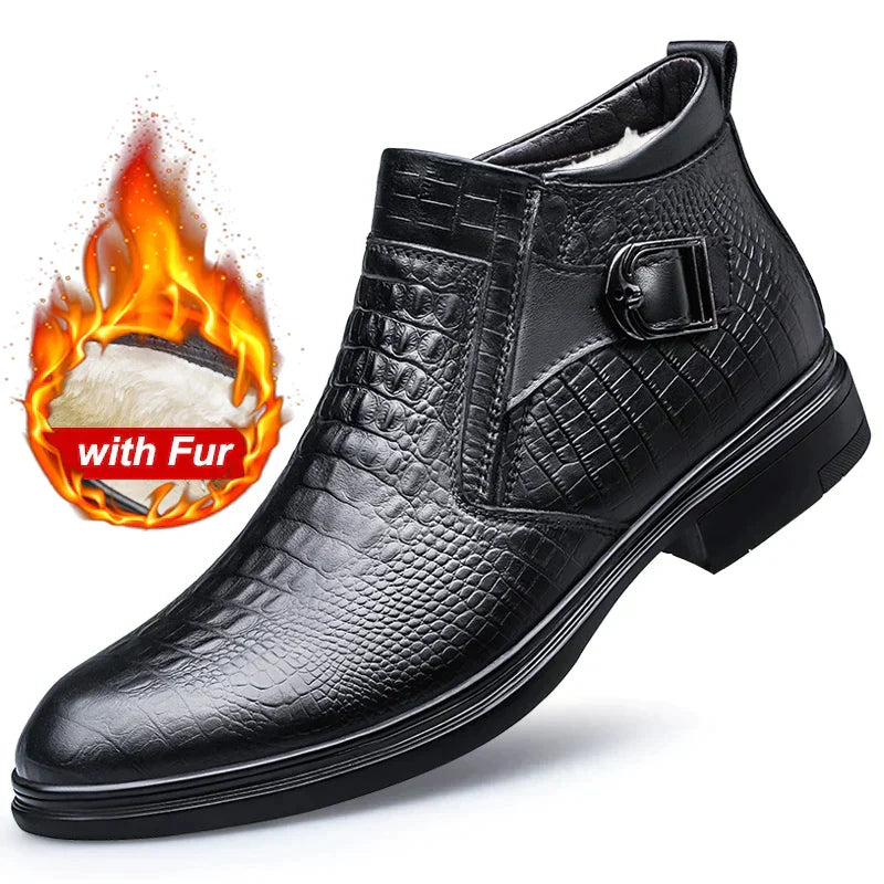 Product Image for Frendorf | BERNARD | Stilvolle Echtleder Herren Winterstiefel, Schwarz mit Pelz / 43