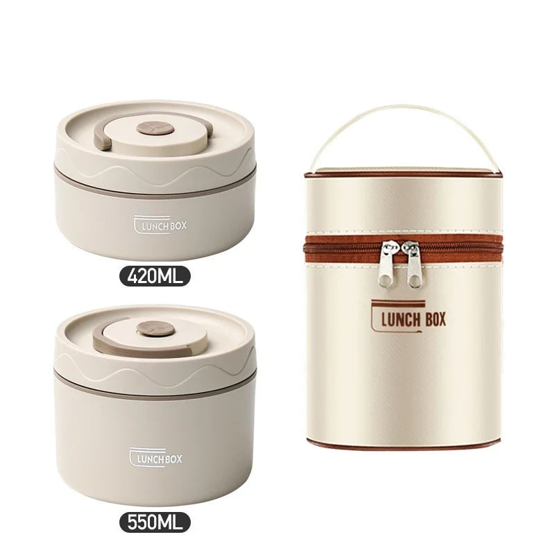 Product Image for Isolierte Edelstahl-Lunchbox-Set - Mikrowellengeeignete Bento-Box mit auslaufsicherer Thermo-Lunchtasche, tragbare Lebensmittelbehälter, WEISS / 420ml