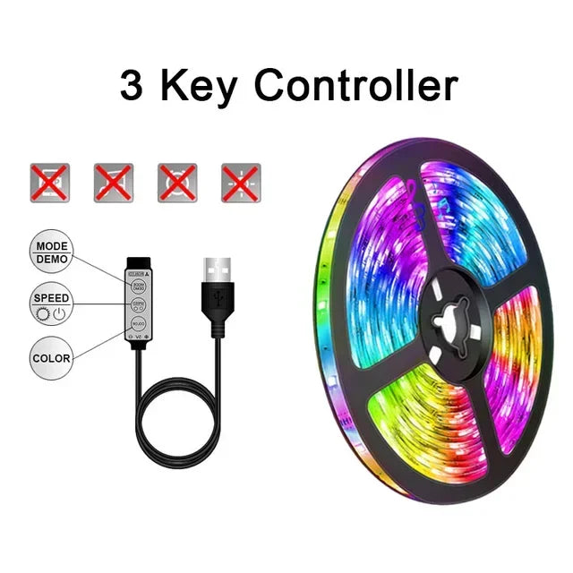 Product Image for USB RGB LED Strip Lichter mit App-Steuerung für Raum- & Fernseher-Hintergrundbeleuchtung Deko, 3Key-Controller / 3m