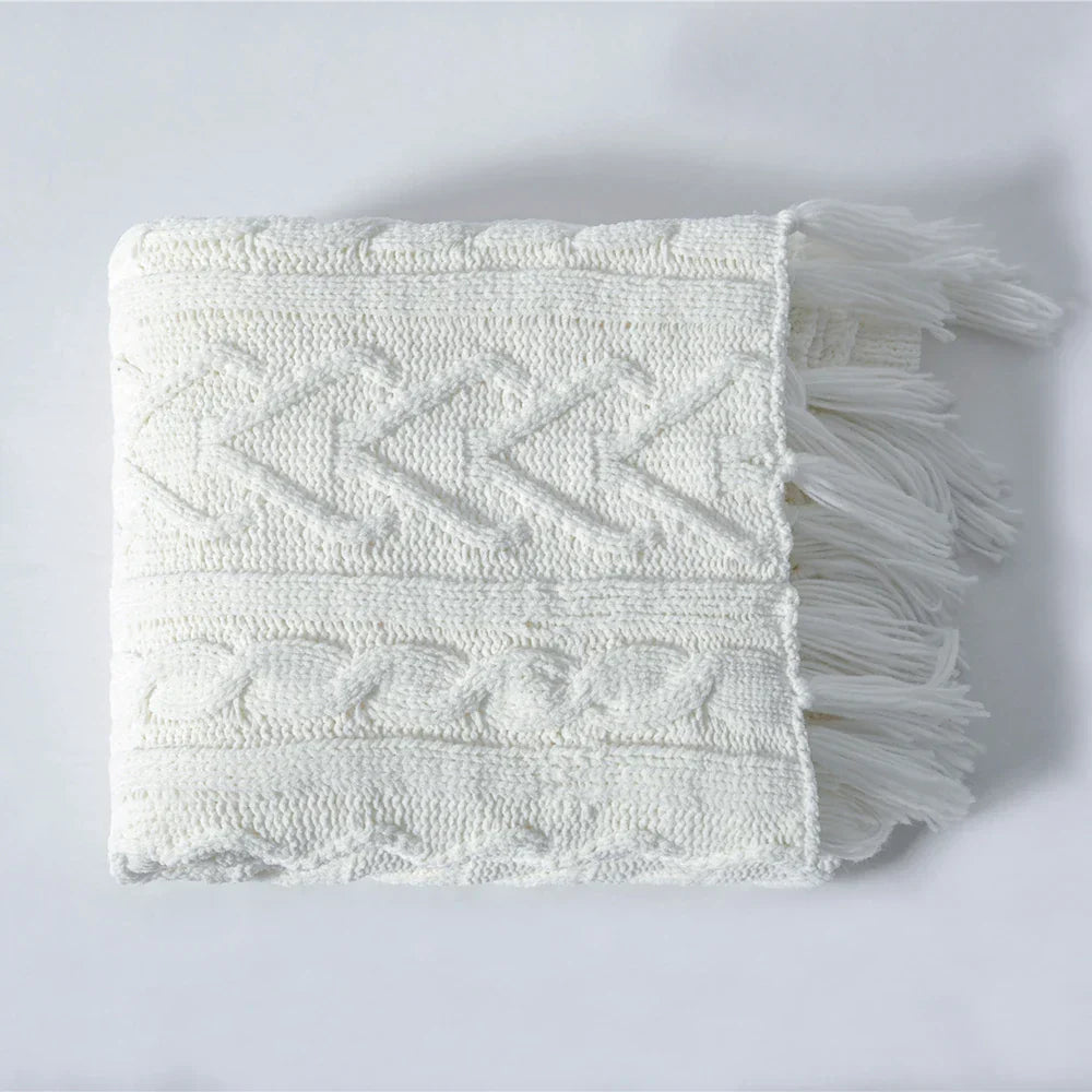 Product Image for Frendorf | HeartKnit Kuscheldecke aus Chenille | Strickdesign | Für Bett & Sofa | Weich & Gemütlich, Elfenbein Stil eins / 130cm x 160cm