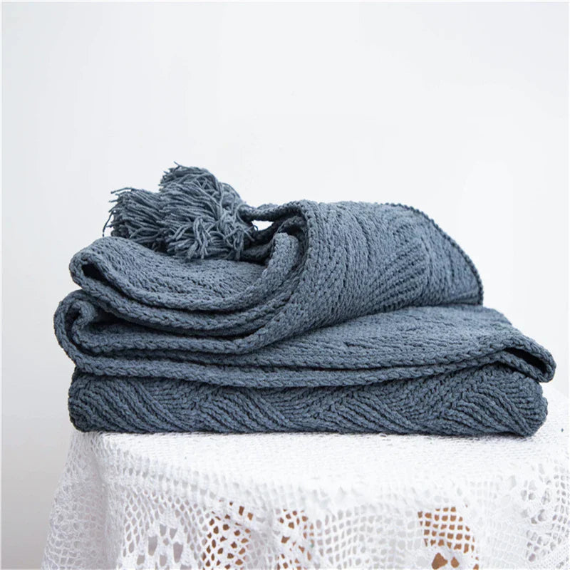 Product Image for Frendorf | HeartKnit Kuscheldecke aus Chenille | Strickdesign | Für Bett & Sofa | Weich & Gemütlich, Marineblau Stil fünf / 130cm x 160cm