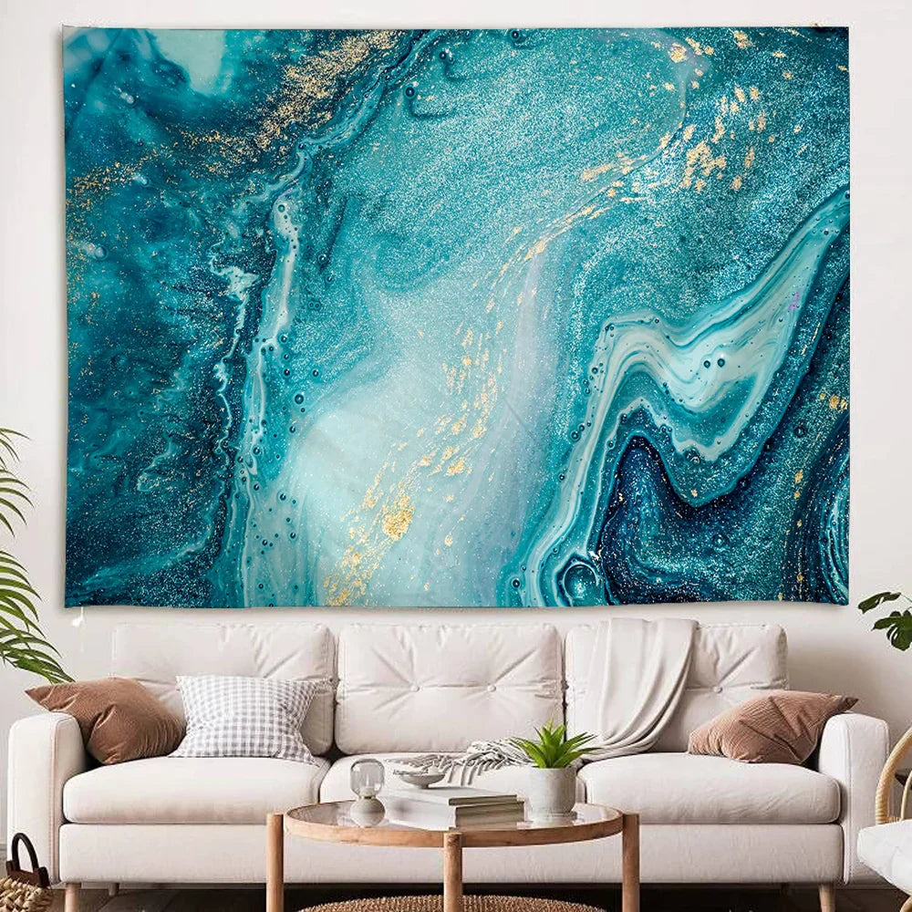 Product Image for Frendorf | AquaGem Wandteppich | Blaue Achat Leinwand | Elegante Wanddekoration | Kunstwerk für Zuhause, 1