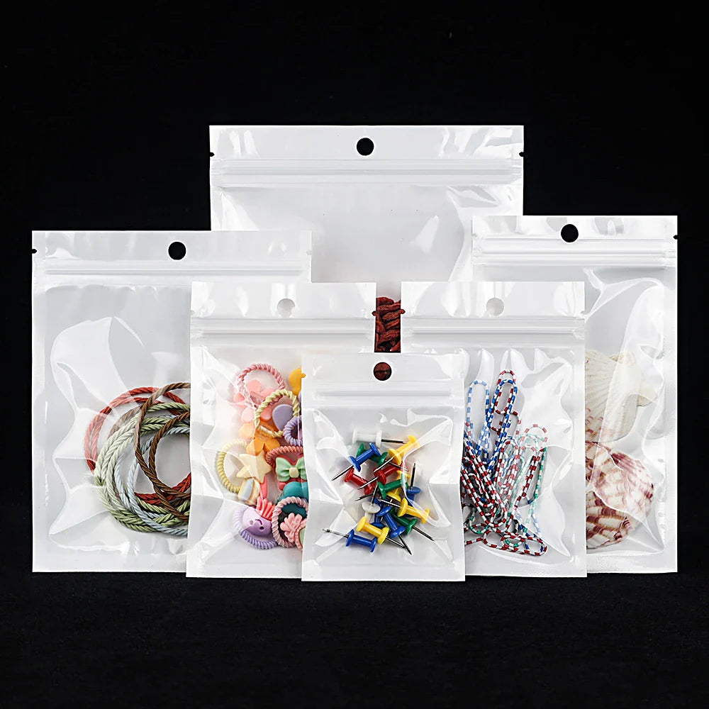 Product Image for 100 Stück Weiße Staubdichte Beuteltaschen - Ziplock-Verschluss mit einer Transparenten Seite für Handyhüllen, Schmuck und Zubehörverpackung, 100Stück 