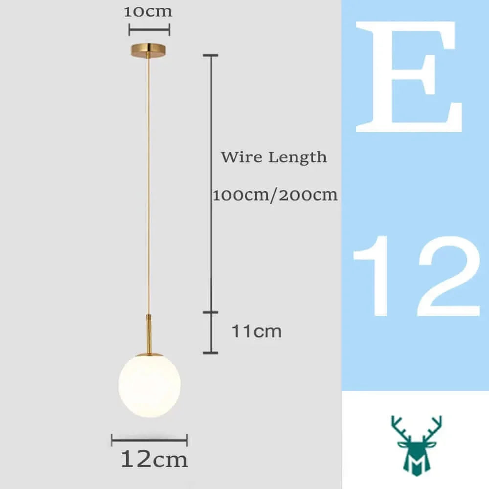 Product Image for Mid-Century Modern Glas Ball Pendelleuchte, gold 12CM 2 / Drahtlänge 2m / Kalt Weiß