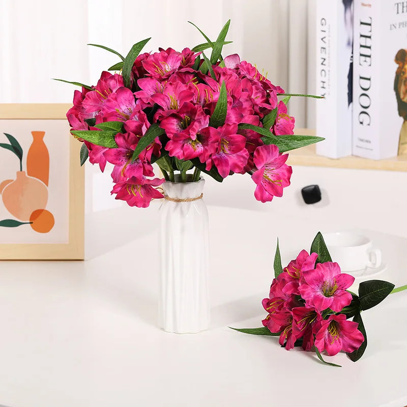 Product Image for 10 Stück 3D-Druck Morgenruh-Blume Luxus Wohnkultur Künstliche Seidenblumen Lilien HochzeitsBrautstrauß Fotografie Requisiten, Rosenrot