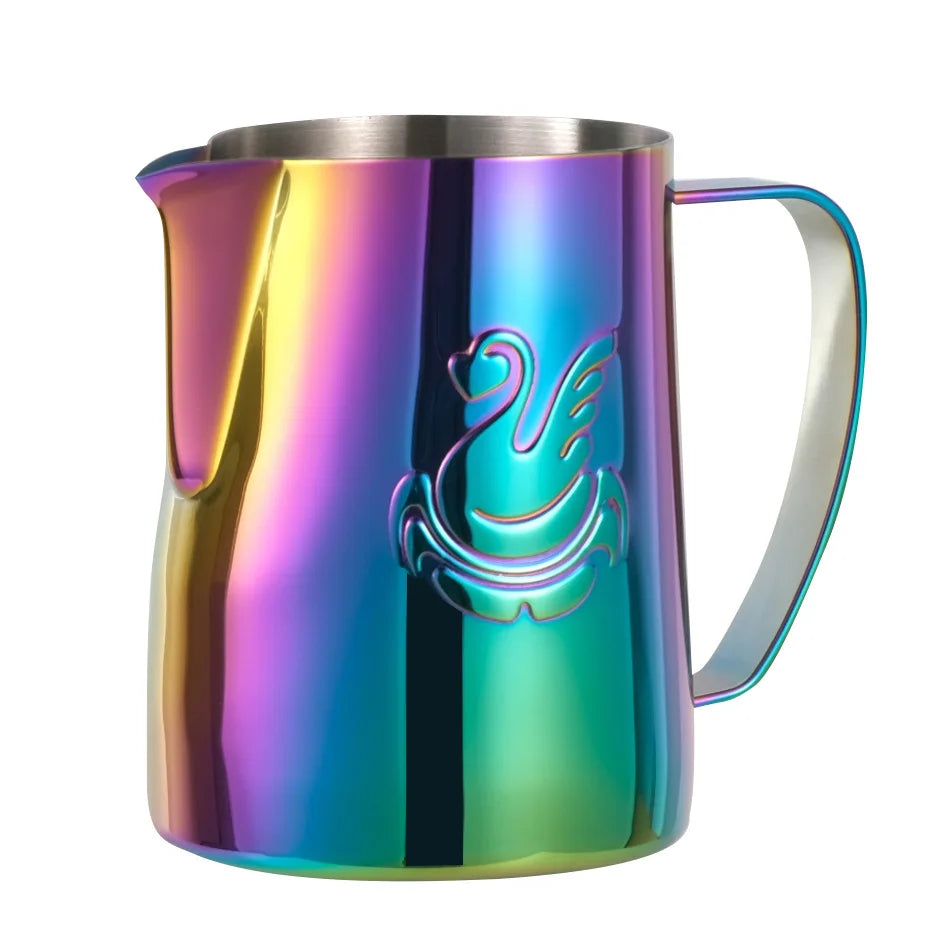 Product Image for 600ml Edelstahl-Kaffeekanne Milchaufschäumer Tasse Sahnebereiter Espresso Latte Art Werkzeug Eleganter Schwan, Buntes Grün / 600 ml