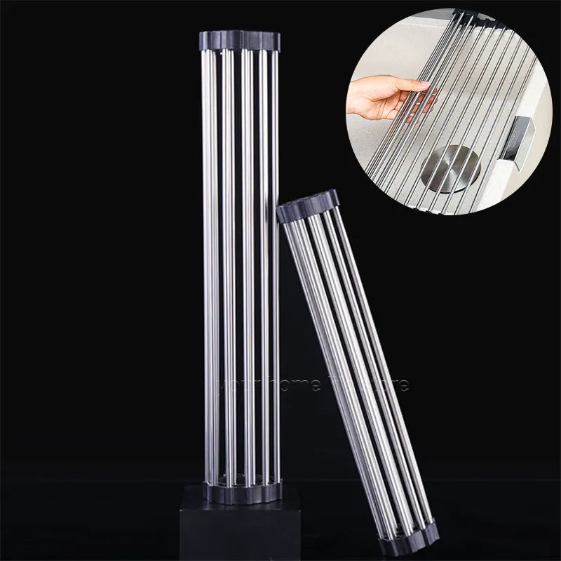 Product Image for Roll Up Geschirrabtropfgestell: 304 Edelstahl, faltbares Waschbeckenregal, Küchenaufbewahrungsorganizer für Schüsseln und Teller, kein Slot schwarz 