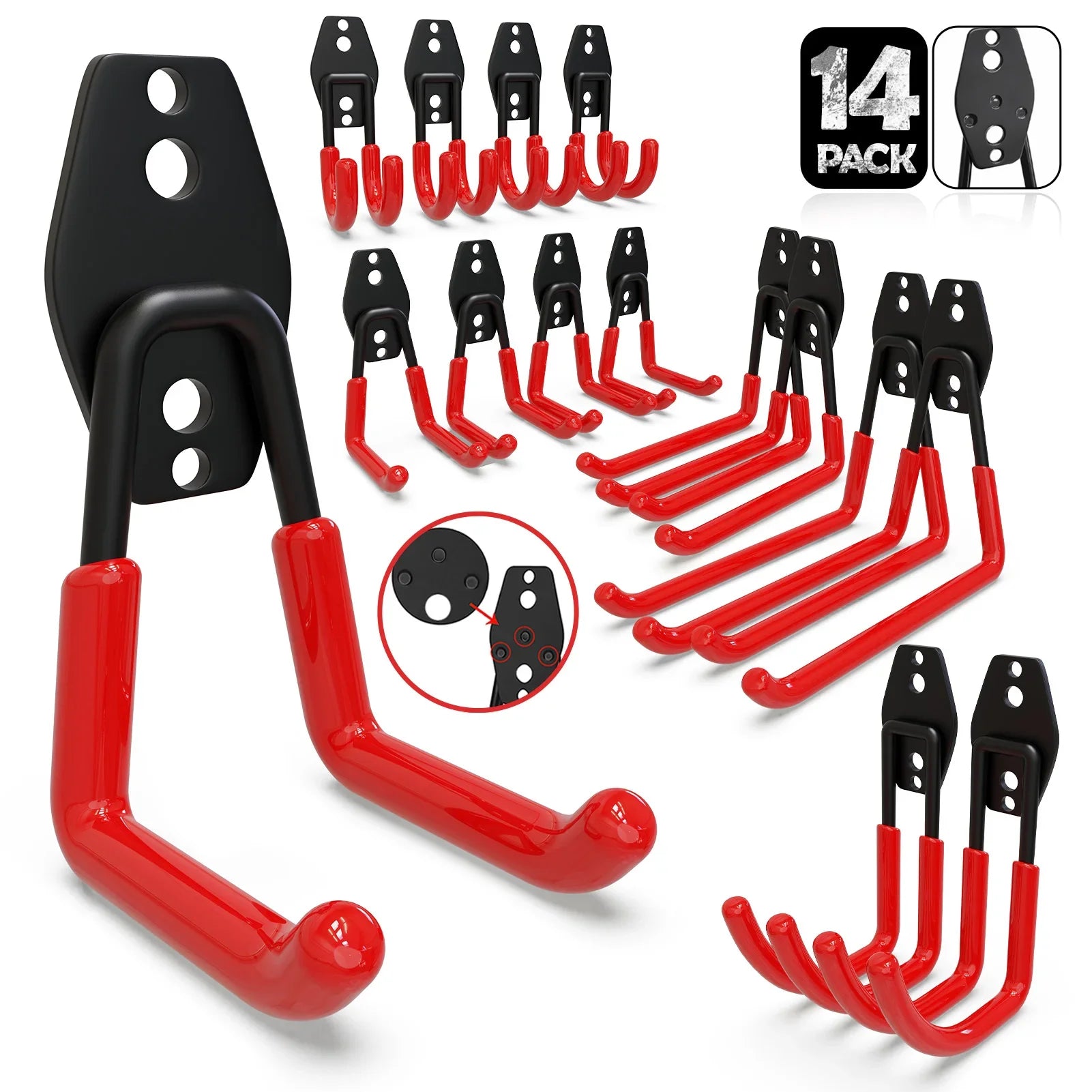 Product Image for Schwere 14-teilige Garagenhaken-Kit - Wandmontierter Organizer für Fahrräder, Leitern und Gartengeräte, rutschfeste Aufbewahrungshaken für Zuhause und