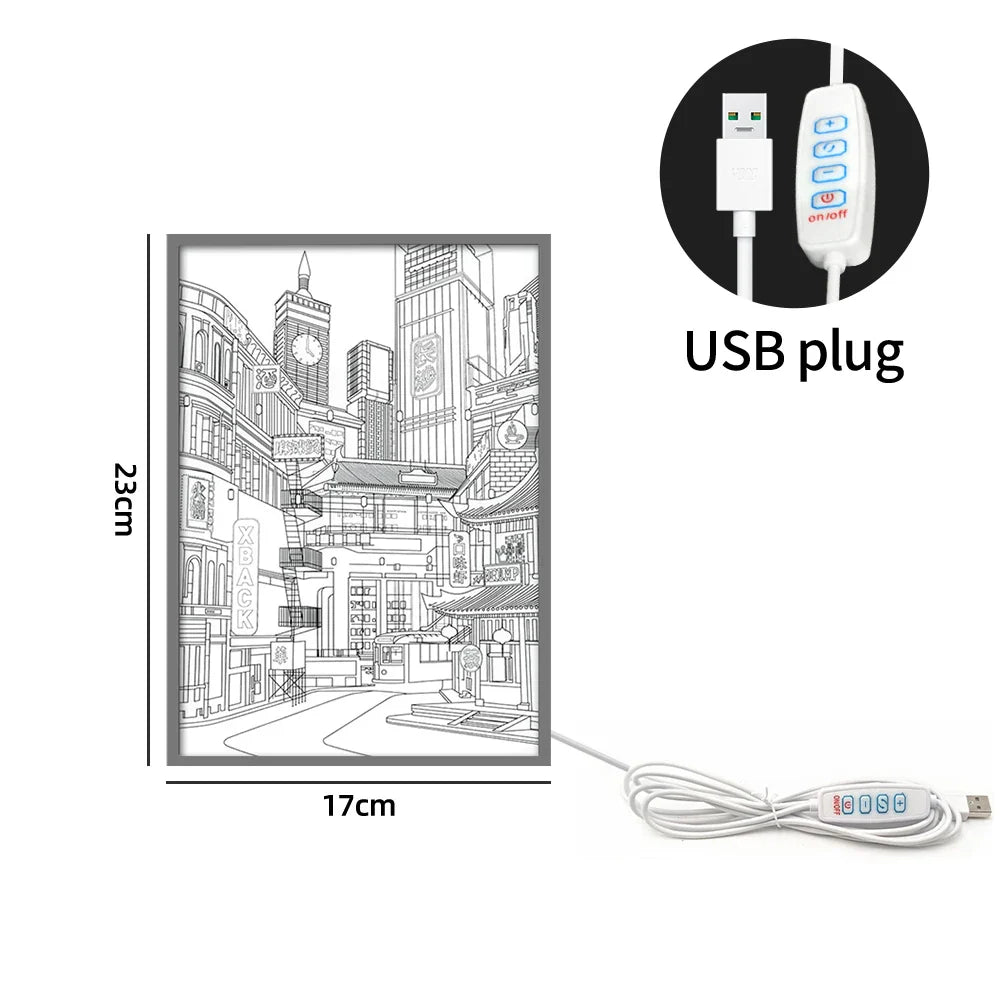 Product Image for Anime LED Nachttischlampe - Wunderschöne Stadtansicht Lichtmalerei mit USB-Stecker, Dimmfunktion | Romantische Wohnkultur, 23 x 17 cm / USB-Stecker