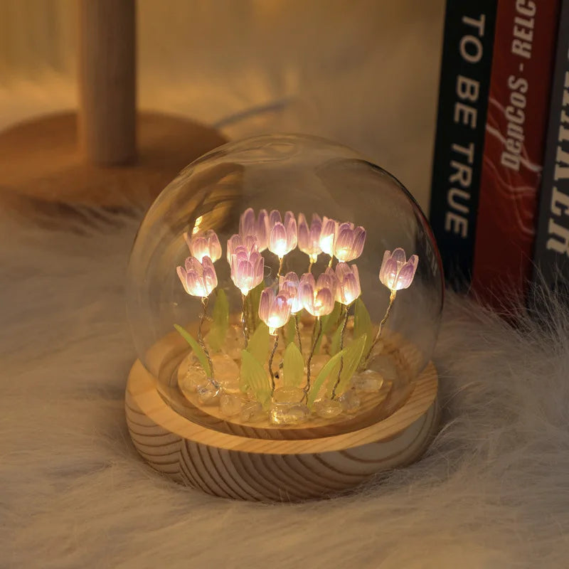Product Image for DIY Cloud Mirror Tulpenlampe Nachtlicht Mädchen Schlafzimmer Ornamente Foto Rahmen Handgemachte Glas Nachttisch Schlaf Licht Weihnachtsgeschenke, Lila