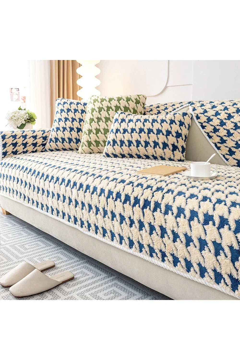 Product Image for Hahnentrittmuster Samt Sofa Bezug, E / N 110x160cm 1St