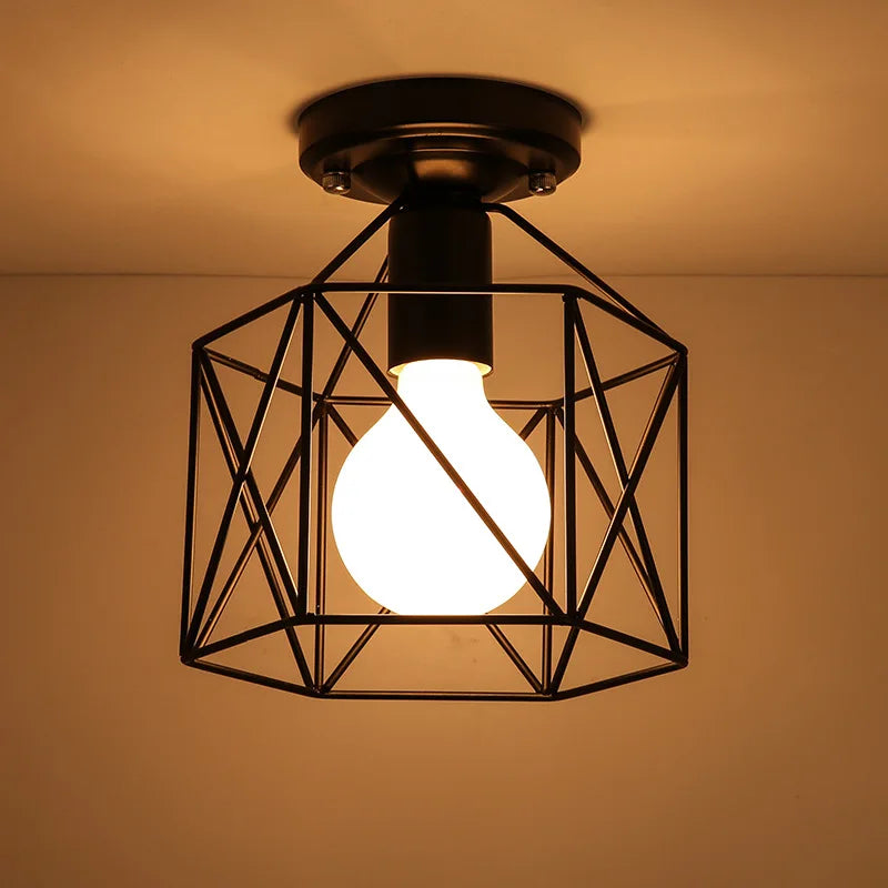 Product Image for Retro Deckenpendelleuchte: Vintage Eisen Loft Lampe für Innen Schlafzimmer, Hausflur, Gang, 14.5x15.5cm Schwarz / Warmes Licht