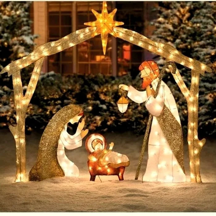 Product Image for Frendorf Beleuchtete Weihnachtskrippe | LED Gartendekoration "Heilige Familie" (70 kaltweiße Lichter), Stil A