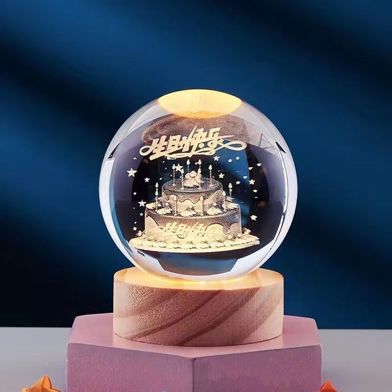 Product Image for Frendorf | 3D Kristallkugel Nachtlampe, Geburtstagskuchen / 8CM Kugel und Sockel
