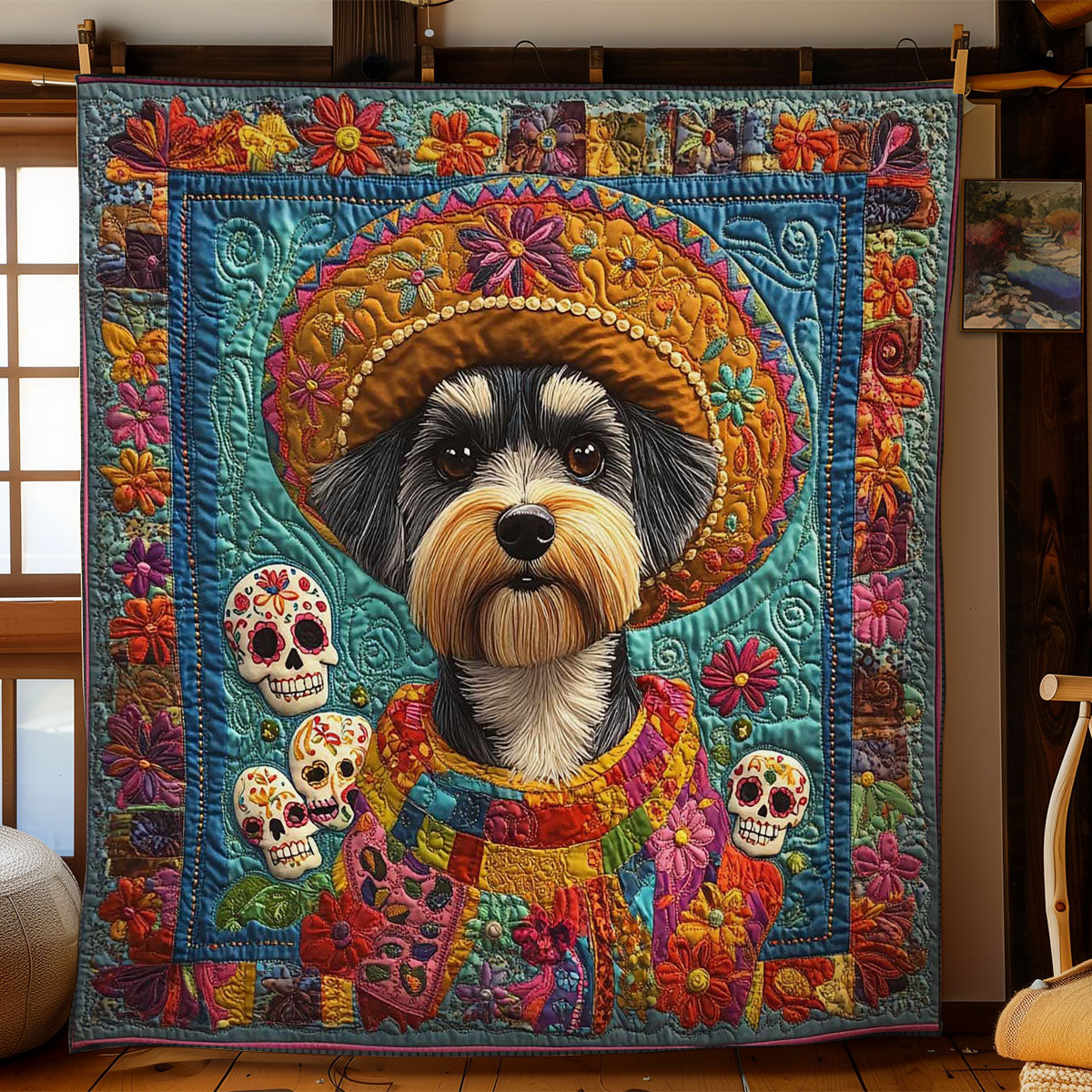 Product Image for Miniature Schnauzer Fiesta Quilt, Queen - 70"x79"