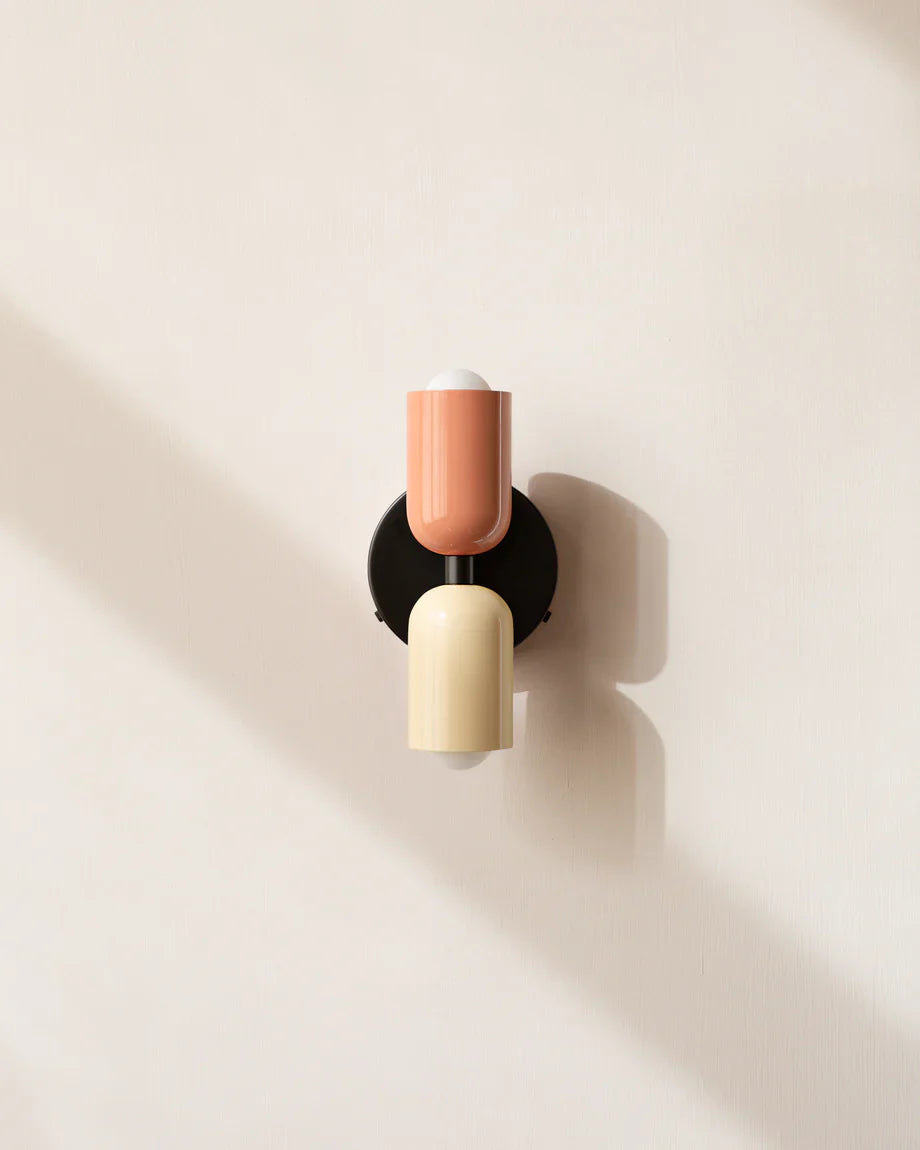Product Image for MP H23 Up Down Wandleuchte, Pfirsich / Knochen / Plug-Inline-Ein-/Ausschalter | Schwarzes Kabel